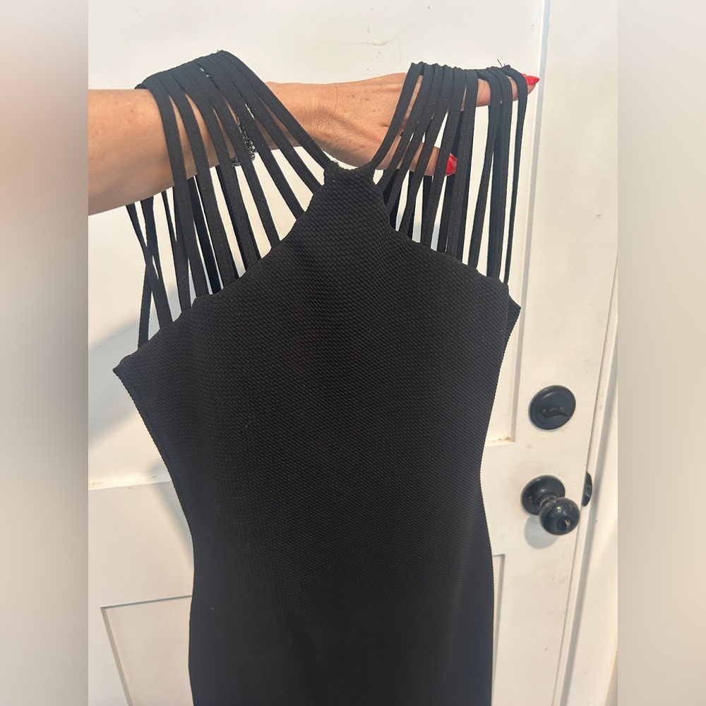Dress The Population black strappy gwen midi dress sz med stretch - Picture 4 of 8